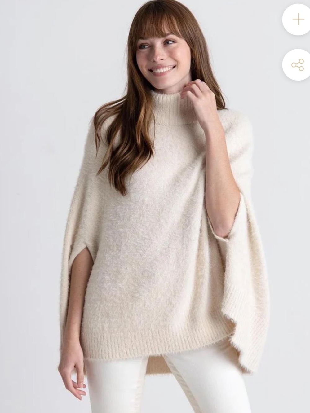 Mersea Chalet Fuzzy Knit Poncho Ivory OS Quiet Luxury Minimalist Cabincore Cozy